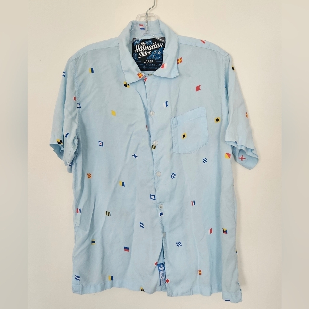 Rowdy Gentleman The Hawaiian Shirt Men's Light Blue Button Front Size Large EUC